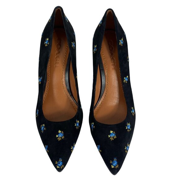 COACH Prairie Suede Embroidered Floral Pumps Womens SZ 7B FG1356 NWOB - Picture 2 of 6